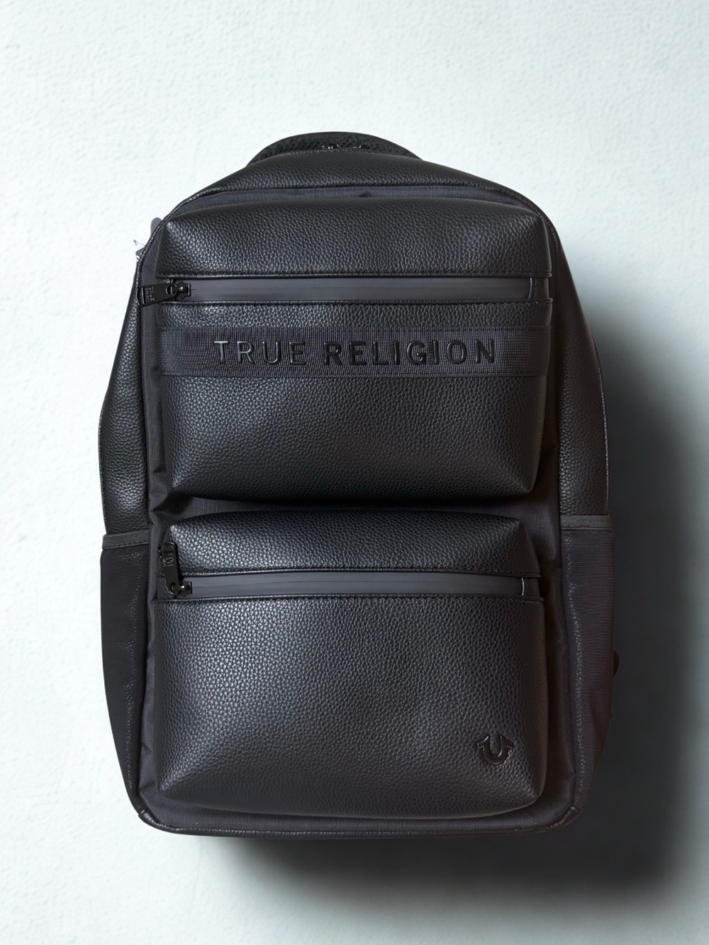 True Religion Black Pebbled Leather Backpack with Front Pockets